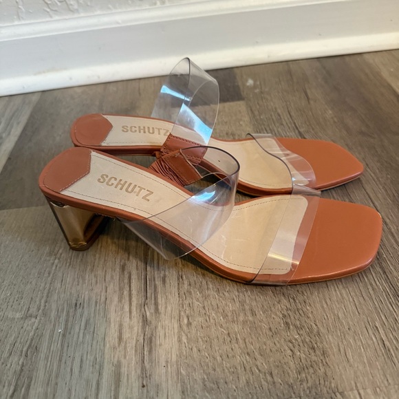 Schutz Ariella Light Brown/Orange High Heel PVC Transparent Sandals Womens 8.5B - Picture 3 of 6